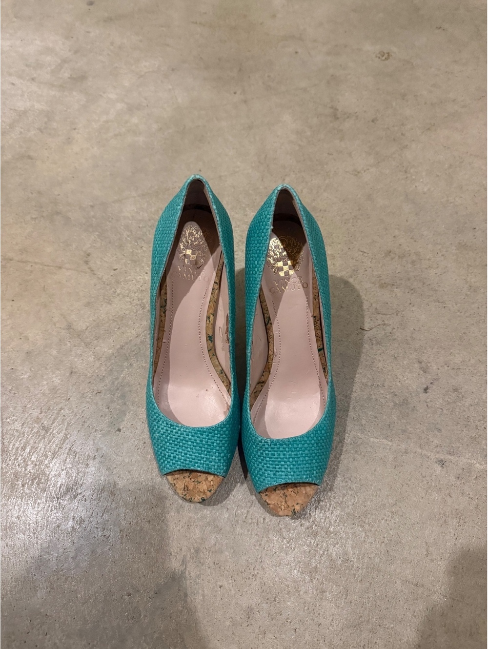Turquoise Woven Fabric Peep-Toe Women's High Heels